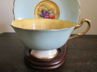 Paragon England Tea Cup And Saucer Orchard Fruit Yellow Light Blue Signed 2