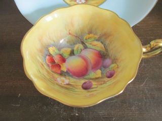 Paragon England Tea Cup And Saucer Orchard Fruit Yellow Light Blue Signed 3