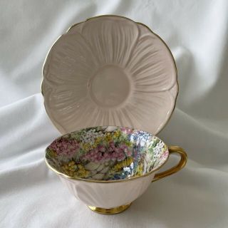 Great Shelley Footed Oleander Pastel Pink Rock Garden Chintz Tea Cup & Saucer 2