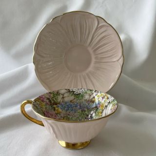 Great Shelley Footed Oleander Pastel Pink Rock Garden Chintz Tea Cup & Saucer 3