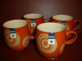 Set Of 4 Denby Fire Chilli Large Curve Mugs Cup Pottery Stoneware China