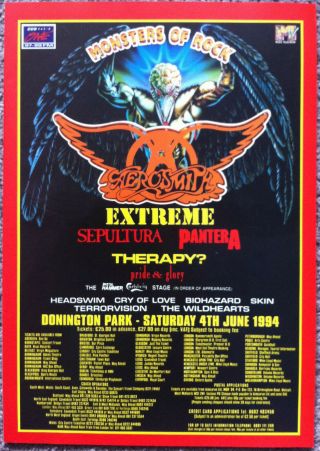 Monsters Of Rock - 1994 Full Page Uk Mag Ad Aerosmith Extreme Sepultura Pantera
