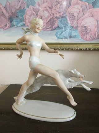 Schaubach Kunst Germany Porcelain Figurine Girl With Dog Borzoi