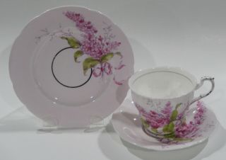PARAGON PINK LILACS BOUQUET CUP & SAUCER & PLATE Pink Colorway Hand Decorated 2