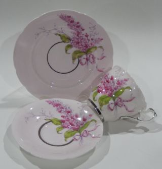 PARAGON PINK LILACS BOUQUET CUP & SAUCER & PLATE Pink Colorway Hand Decorated 3