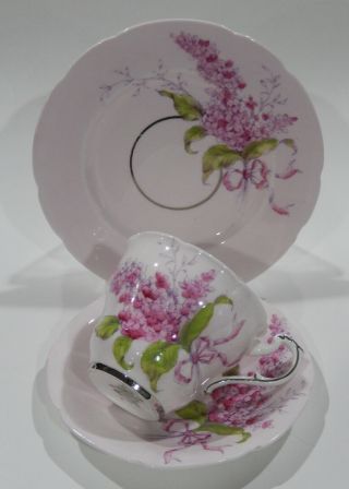 PARAGON PINK LILACS BOUQUET CUP & SAUCER & PLATE Pink Colorway Hand Decorated 4