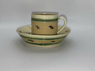Staffordshire Creamware Mochaware Mocha Cup And Saucer With Sprig Tooled 1790’s
