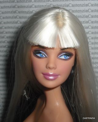 Nude Barbie Top Model Muse Platinum Blonde Black Hair Mackie Doll For Ooak