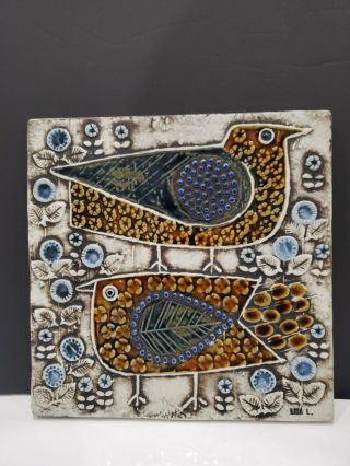 Lisa Larson Gustavsberg Wall Plate Tile Unik " Birds " Sweden - 1960s Mcm