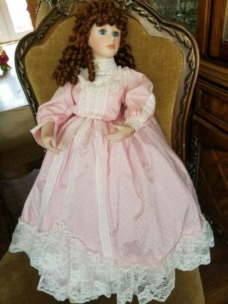27 " Victorian Porcelain Doll In Pink Dress