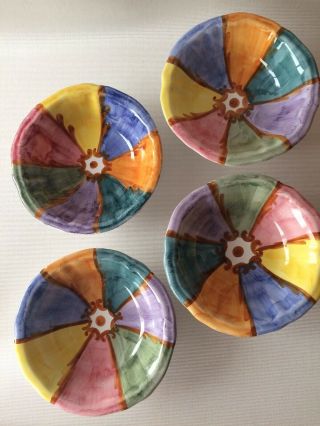 Deruta Italy Ombrello Cereal Bowls (4) Multi Color Hand Painted Majolica