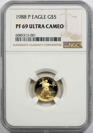 1988 - P Gold Eagle $5 Ngc Pf 69 Ultra Cameo Tenth - Ounce 1/10 Oz Of Fine Gold