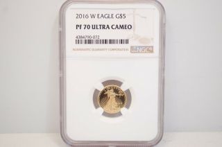 2016 - W U.  S.  Gold $5 Eagle Ngc Pf70 Ultra Cameo 1/10 Oz Fine Gold