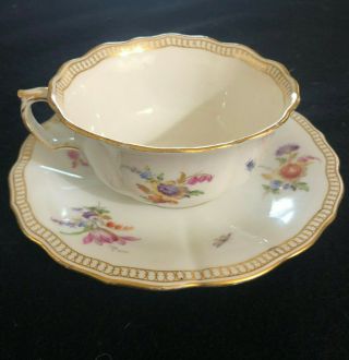 Meissen 19th Century Hand Painted Tea Cup And Saucer In Floral Pattern