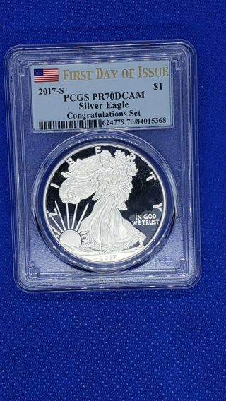 2017 - S 1 Oz Proof Silver American Eagle First Day Of Issue Pcgs Pr70dcam