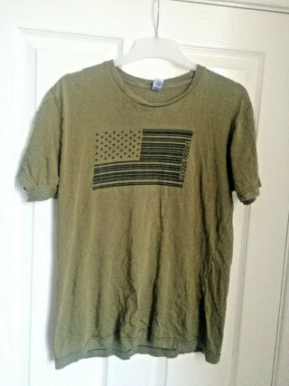 Black Rebel Motorcycle Club Usa Flag / Barcode Khaki T Shirt Medium
