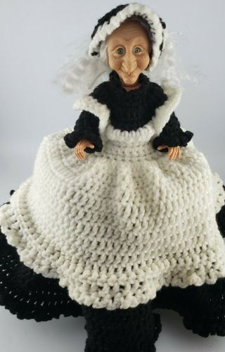 Vintage Crochet Old Lady Doll Toilet Paper Cover Handmade Witch Halloween Creepy