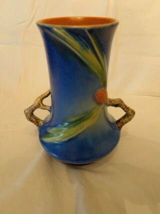 Roseville Pottery Pine Cone Blue Vase 842 - 8