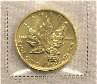 1/10 Oz Canadian Gold Maple Leaf $5 Coin.  9999 Fine Bu