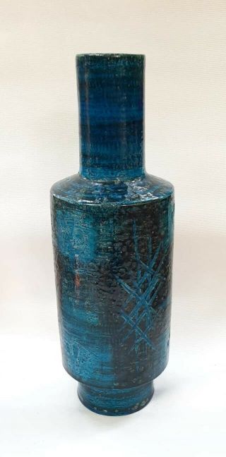 Aldo Londi For Bitossi Large Iconic Rimini Blu Cylindrical Vase,  C.  1960 