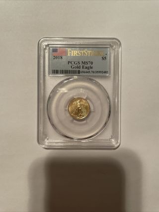 2018 1/10 Oz Gold American Gold Eagle First Strike Pcgs Ms70