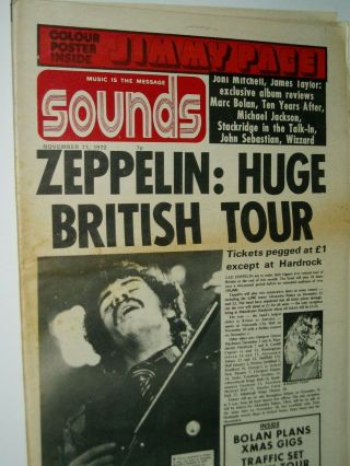 Sounds Pop Paper.  11th Nov.  1972.  Led Zeppelin Etc,  Jimmy Page Poster