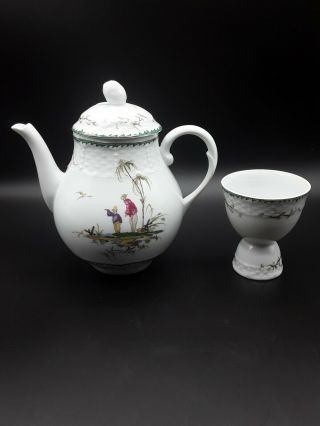 Rare Raynaud & Co.  Limoges France Hand Painted Asian Theme Tea Pot And Cup