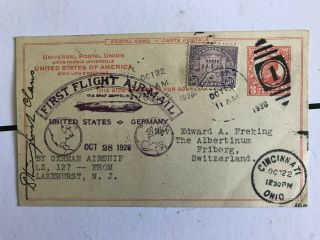 Us Post Card Ux37 First Flight Us To Germany By German Airship Lz 127 - Lakehurst