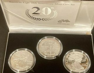 2006 Silver American Eagle 3 Coin 20th Anniversary Box Set With Cert Of Auth