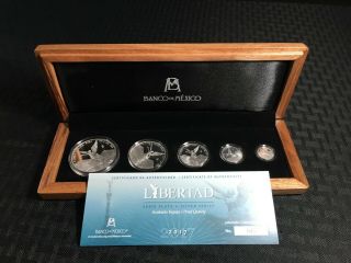 2017 Mexico 5 Coin Libertad Libertad Silver Set.  999 With Box Lotb869a