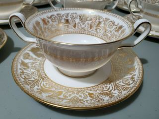 Wedgwood England Florentine Gold Set Of 6 Cream Soup Bowl Cup And Saucer