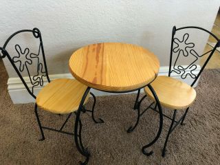 Wooden Bistro Set Table & 2 Chairs For American Girl Doll Or 18 " Doll Metal/wood