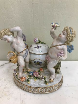 Porcelain Cookie Jar With Cherubs And Flowers