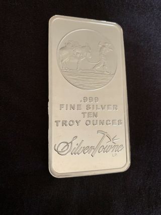 One 10 Oz Ounce Silver Bar Silvertowne Prospector.  999 Silver