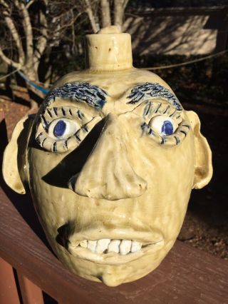 Large Jerry Brown Face Jug Southern Folk Art Pottery Hamilton Alabama