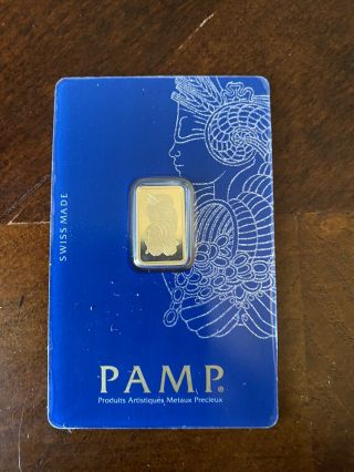 2.  5 Gram Gold Bar - Pamp Suisse Fortuna -.  999 Fine In Assay
