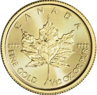 - 2021 Canada Gold Maple Leaf 1/10 Oz $5 - Bu.  9999 Fine Or Pur