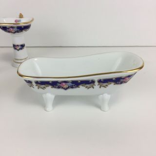 Reutter Porcelain Miniature Dollhouse Blue Royal Bathroom Set 1:12 Scale (read) 2