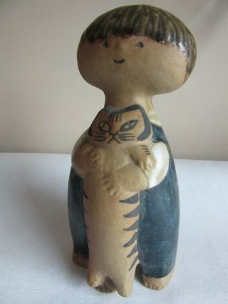 Vintage Lisa Larson Gustavsberg Pelle Holding Cat Pottery Figurine Sweden