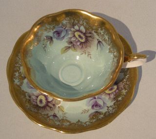 1970s Royal Albert TEAL BLUE ROSE & SUNFLOWER CUP & SAUCER from PORTRAIT Series 2