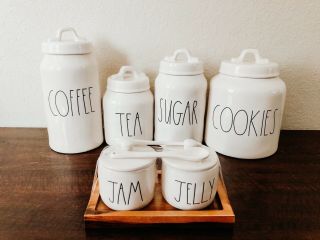 Rae Dunn Coffee,  Sugar,  Tea,  Cookies,  Jam & Jelly Canister Set Of 5 Magenta