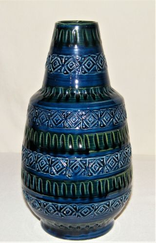 Mid Cen Mod Aldo Londi Rimini Blue Signed Ceramic Vase " 402/7 Italy "