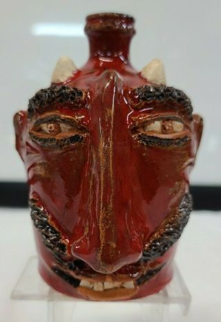 Billy Ray Hussey Indigenous Southern Primitive Folk Art Mini Red Devil Face Jug