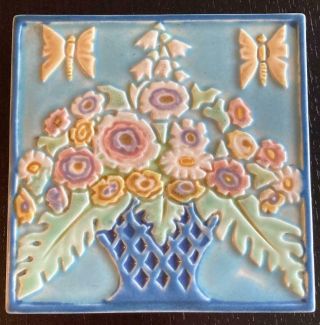 Rookwood Pottery Art Deco Footed Tea Trivet Butterfly/bouquet 1924 3206