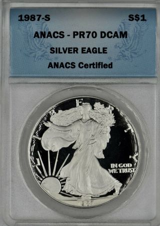 1987 - S American Silver Eagle Dollar $1 Anacs Pr70 Dcam