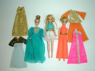 3 Topper Dolls Dawn,  Denise & Jessica With Gowns Clothes