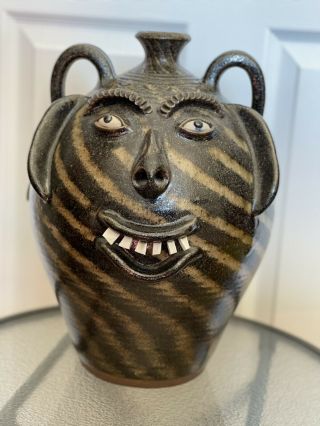 A.  V.  Smith 15” Very Large Face Jug Southern Folk Pottery