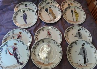 Set Of 12 Villeroy & Boch Dinner Plates Design 1900 Art Deco Women