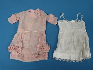 Antique Handmade Light Pink Doll Dress & Slip For Bisque 18” – 21” Doll