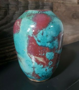 Jugtown Ware Pottery Cabinet Vase Chinese Blue North Carolina Arts And Crafts